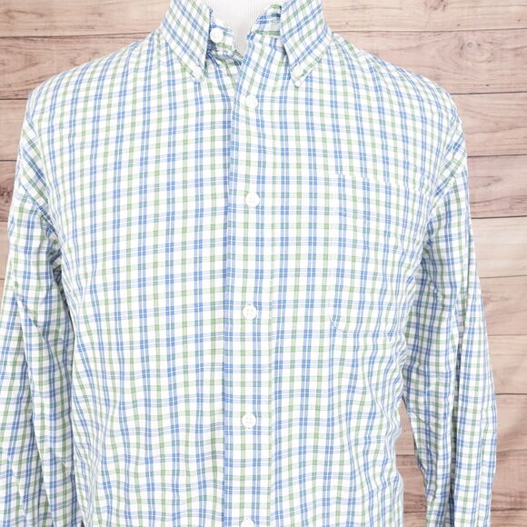 GH BASS CO LONG SLEEVE GREEN BLUE PLAID BUTTON DOWN SHIRT MENS XL - Picture 1 of 6